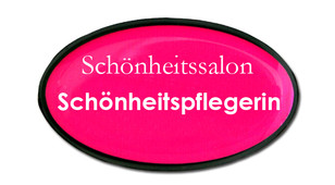 Geformte Namensschilder aus Kunststoff - Schwarzer Rand und Hintergrund in rosa | www.namebadgesinternational.at